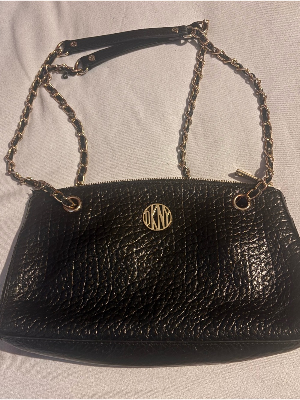 DKNY Black Genuine Leather Chain Shoulder Bag